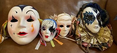 Lot Of 4 Vintage Mardi Gras Porcelain Ceramic Clown Face Masks Wall Hangings • $18