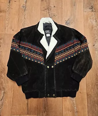 Vintage Scorpio USA Leather Jacket SMALL Sherpa Aztec Cowboy Western RARE • $85