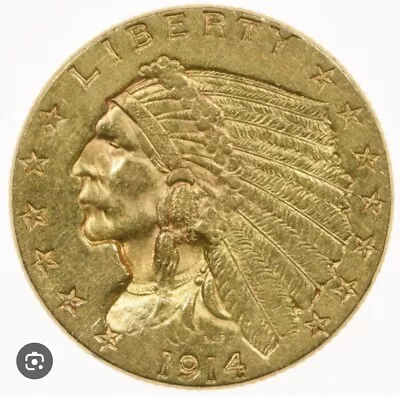 1914 $2 1/2 Dollar Indian Head Quarter Eagle Gold Coin • $550