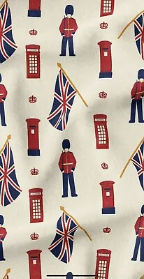 LONDON BUS UNION JACK BIG BEN COTTON FABRIC MATERIAL JUBILEE Corgi Queen • £8.99