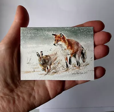 Original Not A Print ACEO Watercolour Miniature Signed. Chasing .Collectable. • £8