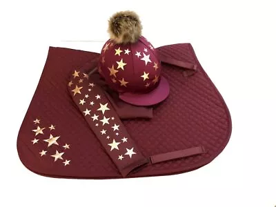 Burgundy/ Gold Cross Country Colours Horse Riding Set  • £95