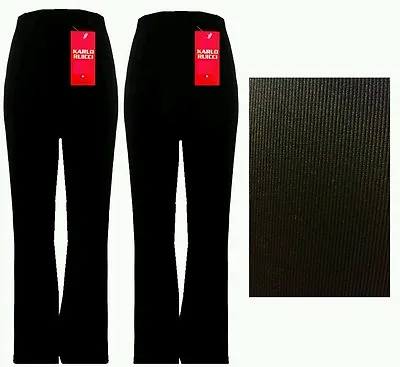 New Ladies Pack Of 2 Bootleg Stretch Finelly Ribbed Trousers Black Size 10-24  • £13.99
