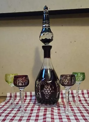 Vtg Moser  Bohemian Dark Ruby Red  Cut To Clear   Crystal Wine Decanter • $250