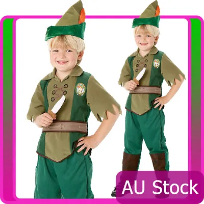 Child Deluxe Peter Pan Costume Boys Girls Neverland Robin Hood Fancy Book Week • $49.39