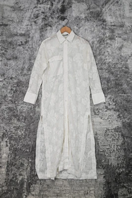 $23.99 • Buy Zara White Floral Embroidered Long Sleeve Button Maxi Dress Size M Medium