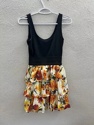 Womens Miley Cyrus Max Azria Black Floral Sleeveless Tiered Dress Size Small • $14.97