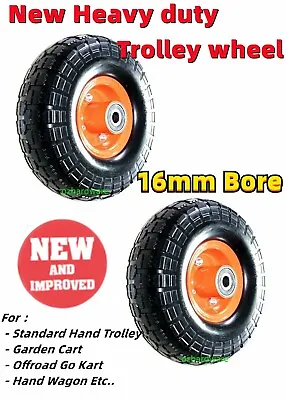 2x 10 Solid Rubber Trolley Wheels Flat Free Tires 4.10/3.50-4 Tyre 16mm Offset • $49.50