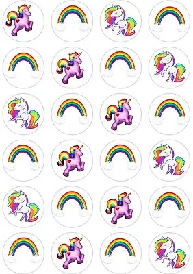 24 Unicorn Horse Rainbow Cupcake Fairy Cake Toppers Edible Rice Wafer Paper • £2.95