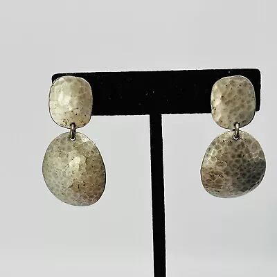 Marjorie Baer Earrings Hammered Textured Metal 1.75  Modernist Brutalist Jewelry • $29.95