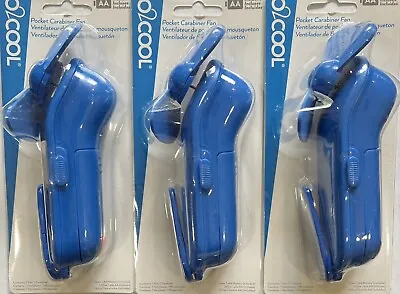 NEW O2Cool Pocket Carabiner Fan With Batteries. Blue Mini Fan - Lot Of Three • $10