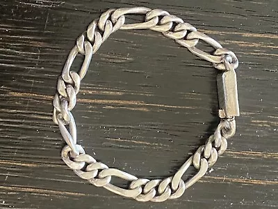 925 Sterling Silver Vintage Mexico Figaro Link Bracelet 7” • $30