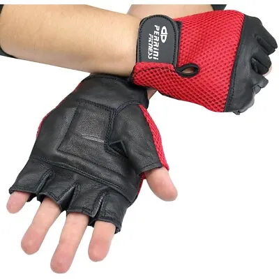MENS LEATHER FINGERLESS RED DRIVING MOTORCYCLE BIKER GLOVES Work Out Exercise • $5.95