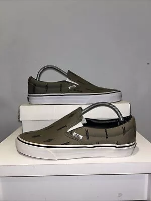 VANS Khaki Green Men’s Slip On Classic Trainers Size UK 8 Great Condition • £15