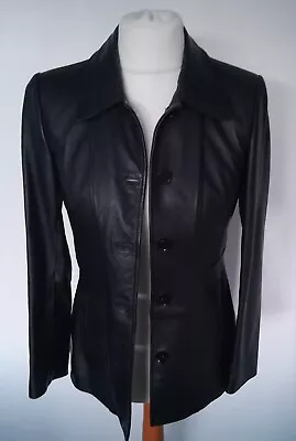 MARKS & SPENCER - REAL LEATHER Jacket BLACK Smart Size 10 • £64.99