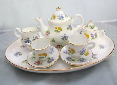 China Craft (England) Bone China Floral Gold Rim 10 Pc. Mini Tea Set & Oval Tray • $39.95