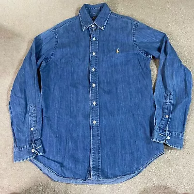 Ralph Lauren Shirt Mens Small S Blue Denim Long Sleeve Button Up Casual Cotton • $39.90