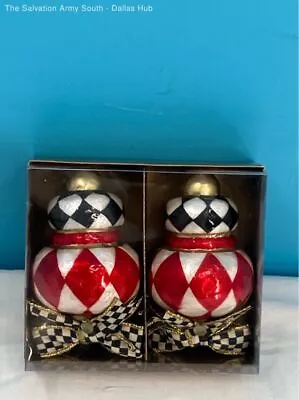 Mackenzie-Childs Checkmate Harlequin Drop Capiz Ornaments – Set Of 2 • $32