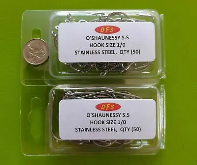 100x DFS Size 1/0 O'shaughnessy STAINLESS STEEL Fishing Hooks • $20.07