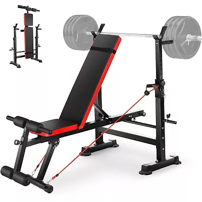 600lbs 6 In 1 Olympic Weight Bench Set With Rack Leg Foldable Adjustable Bench • $138.99