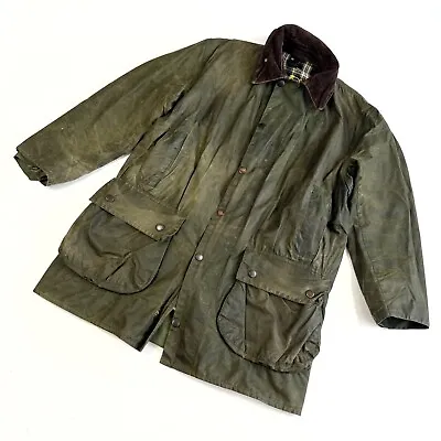 $100 • Buy Men’s Barbour A200 Border Waxed Green Jacket Wax Coat Size C40/102cm / M