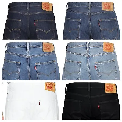Levis 501 Original Fit Jeans Straight Leg Button Fly 100% Cotton Blue Black • $42.98