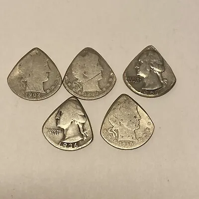 Lot Of 5 Coin Guitar Picks US Washington Quarters 90% Silver 1893-1957 21.7 G • $87.75