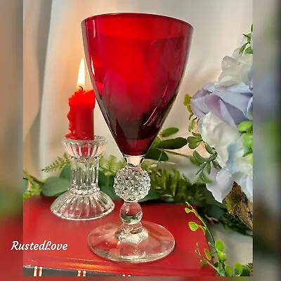 Golf Ball Ruby Red Morgantown Water Glass Hand Crafted USA Red Goblet *READ* • $48