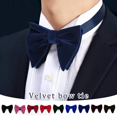 Solid Velvet Bowtie Wedding Party Tuxedo Adjustable Necktie Big Bow Tie Mens New • £6.35