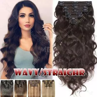 Body Wave Thick Clip In Remy Human Hair Extensions Full Head Double Weft 200G US • $92.22