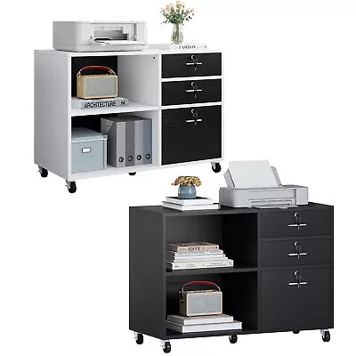 $92.99 • Buy Wood File Cabinet 3 Drawer Filing Cabinet With Lock For Home Office 2 Shelves