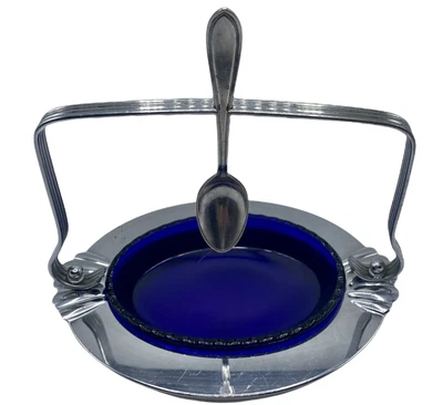$19.99 • Buy Vintage Farber Bros. Krome-Kraft Handled Relish Dish Cobalt Blue Glass Insert