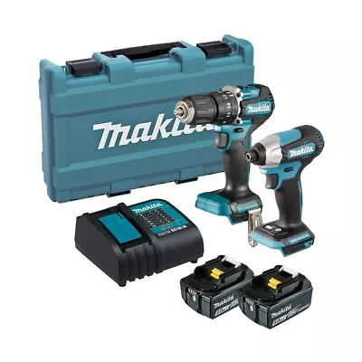 Makita 18v Brushless Twin Kit DHP487 Combi & DTD157Z Impact 5ah Batteries & Cha • £260