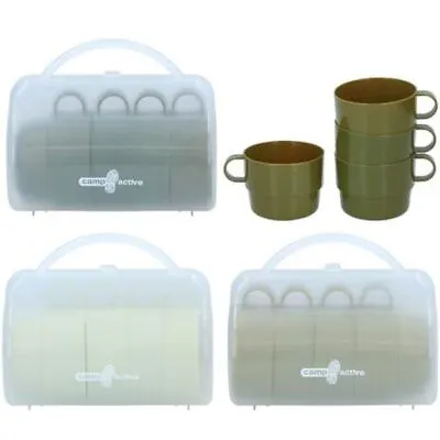 £5.99 • Buy 4x Plastic Drinking Cups Mugs Stackable Tea Coffee Camping Picnic Kid - Assorted