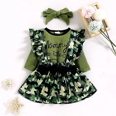 Newborn Girl Set Letter Long Sleeve Rompers Top Camo Skirts Autumn Spring Outfit • $13.94