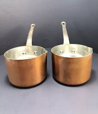 2 Vintage Copper Sauce Pots Made In France Tin Lining Fabrication Francaise • $137.46