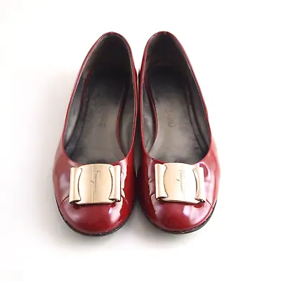 Ferragamo Vara Ballet Flats Red Patent Leather Womens Shoe Size EU 38.5 US 8.5 B • $407.53