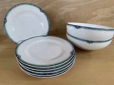 LQQK Lot Of 8 Mikasa MAXIMA Emerald Cove Pieces - 2 Cereal Bowls 6 Bread Plates • $97.99