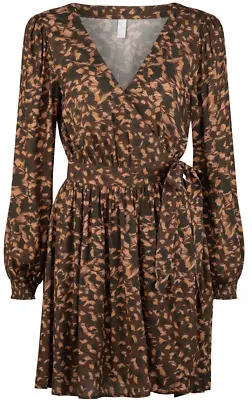 Tigerlily Kataleya Dress 14 Petunia Mini Wrap Leopard Blouson Sleeve Waist Tie • $59