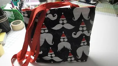 Santa Claus Faces-Black B/G-Metallic Mustaches-Tote Bag-Machine Quilted • $24.95
