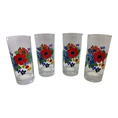 Pioneer Woman Dazzling Dahlias Drinking Glasses Tumblers Set Of 4 • $47.98