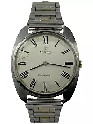 Men's Wristwatch Alpina Preisdent Hand Wound Peseux 7001 New Bracelet Defect • $271.65