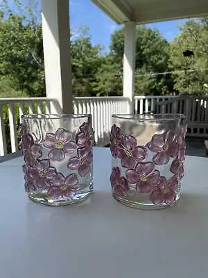 Art Deco Glass Bookend Vases Pink Pansy Raised Relief Pair • $34