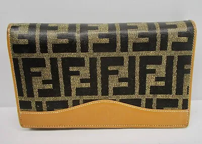 Vintage Fendi Wallet Italy 1925 SAS Canvas Leather Brown FF Monogram Flaw • $124.99