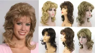 $24.95 • Buy 70s 80s Women Shoulder Length Layered Top & Feathered Back Wavy Mullet Wig Vicky