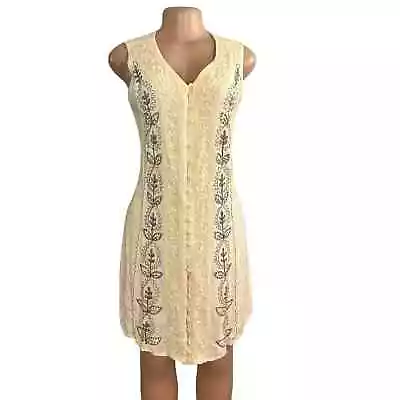 Paloma Womens Vintage Cream Boho Embroidered Back Tie Dress Size Small • $45