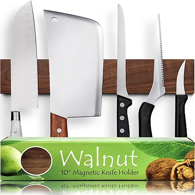 HMmagnets Premium 10 Inch Dark Walnut Wood Magnetic Knife Holder For Wall • $34.95