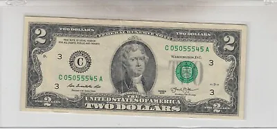 2013 (C) $2 Two Dollar Bill Federal Reserve Note Philadelphia Fancy 5 5s  • $9.95