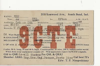 1923  9CTE  South Bend  Ind.   QSL Radio Card • $6