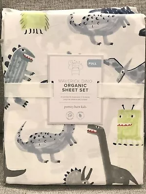 NEW Pottery Barn Kids Maverick Dino Organic Full Size 4pc Sheet Set Dinosaur • $99.95